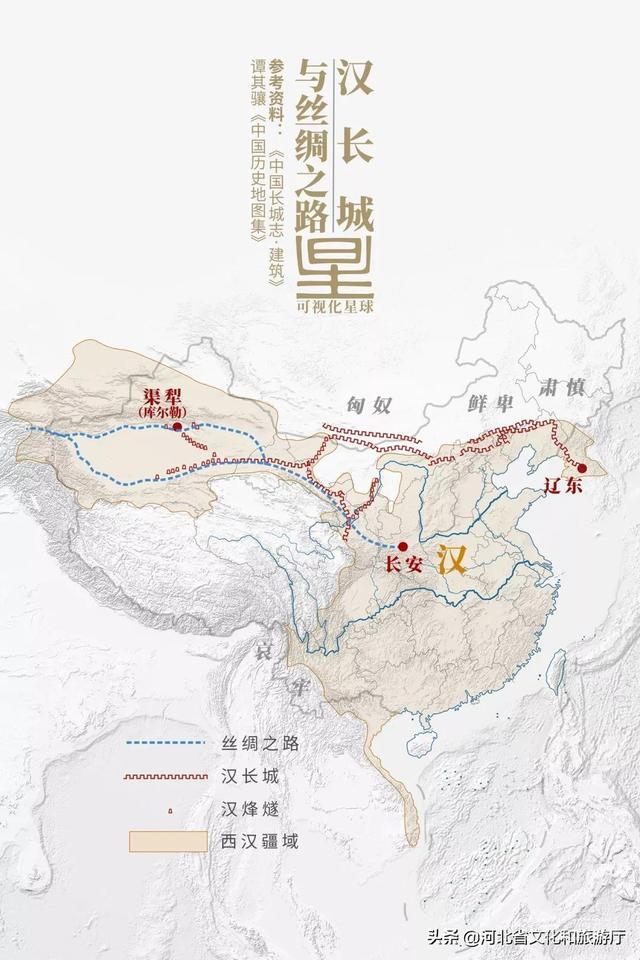 (汉长城与丝绸之路,制图@张靖/可视化星球)提供了安全保障为后来丝绸